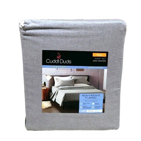 Cuddl Duds Heavyweight Brushed Cotton FULL Flannel Sheet Set Deep Fit Light Gray - Picture 1 of 9